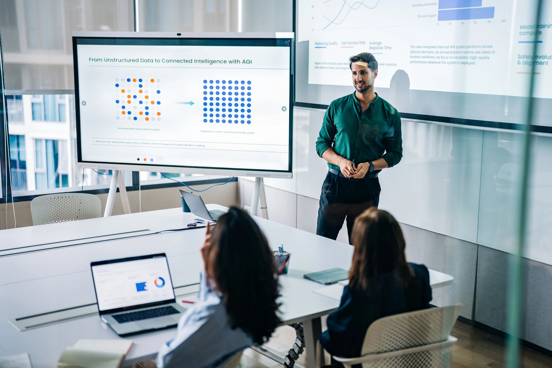 Business team reviewing analytics in a modern office